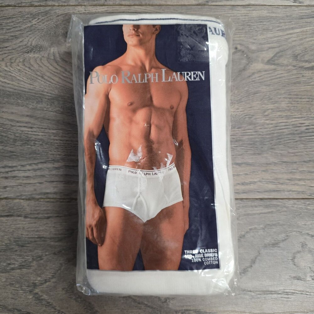 Polo Ralph Lauren Briefs Mens 38 White 3-Pack Classic Mid-Rise Combed Cotton NEW